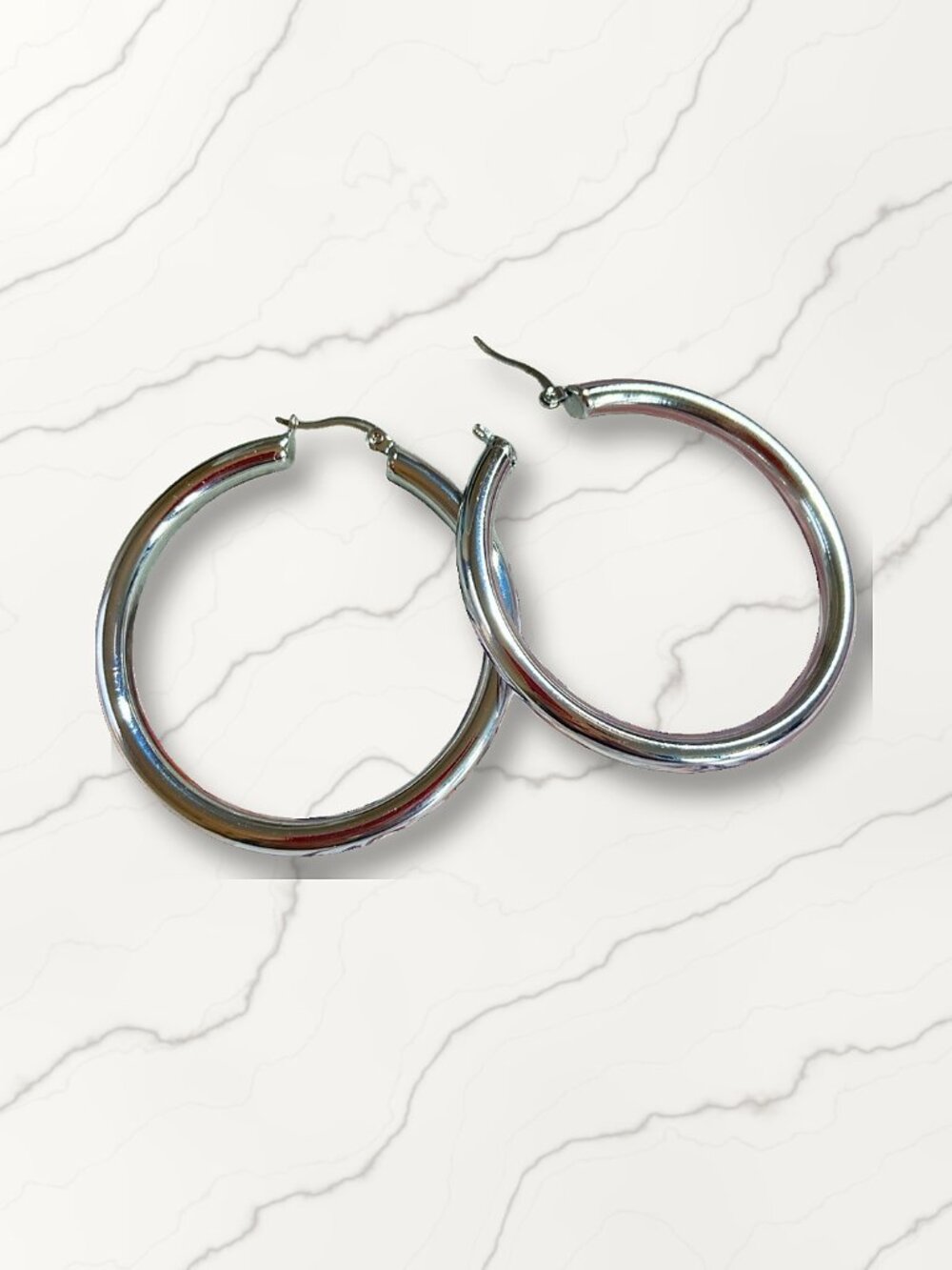Silver Stainless Steel Chunky Tube Hoop Earrings, Large Thick Hoops NWT